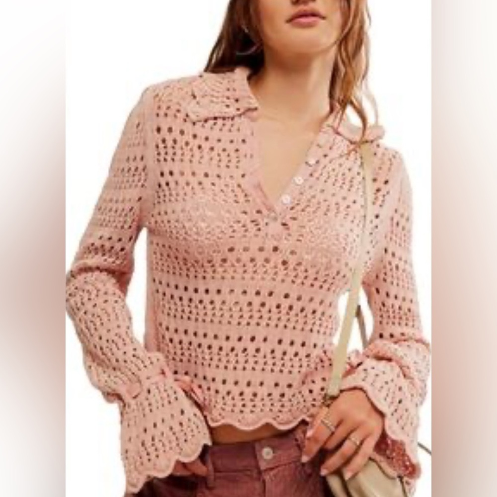 Free People Pointelle Pullover Size Small